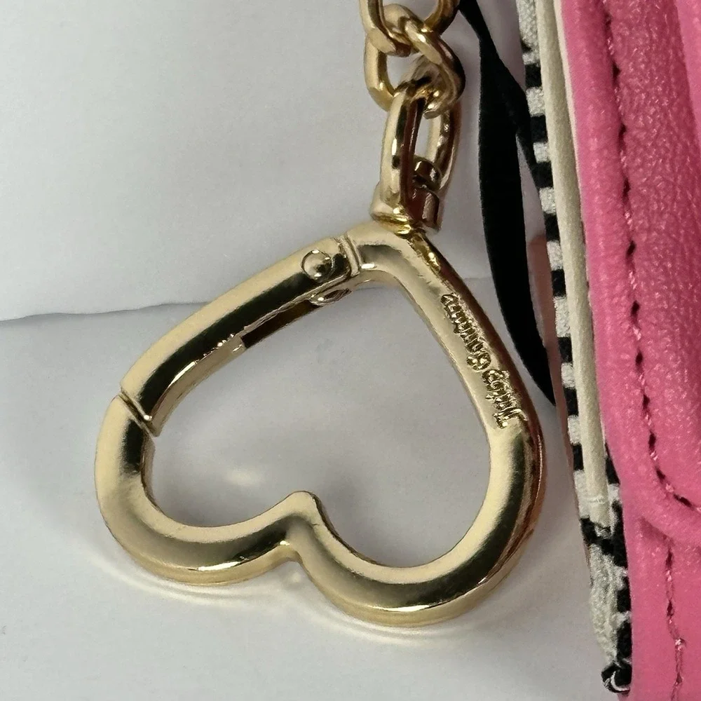 Juicy Couture Pink Mini Envelope Wallet Heart Charm Keychain Trifold NWT